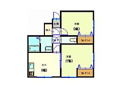 メイプル九番館 2DKの間取図画像