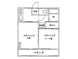 新産ハイツ 2DKの間取図画像