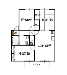 サンビレッジ島之内マツバギクの棟 203号 2階3LDKの間取り