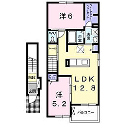 サンパティーク阿波岐原 204 2階2LDKの間取り