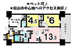 レーベン松山一番町THETOWER 2SLDKの間取図画像