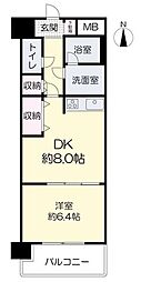 ライオンズマンション岡山医大南 1DKの間取図画像