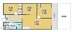 三和コーポ岩田 3LDKの間取図画像