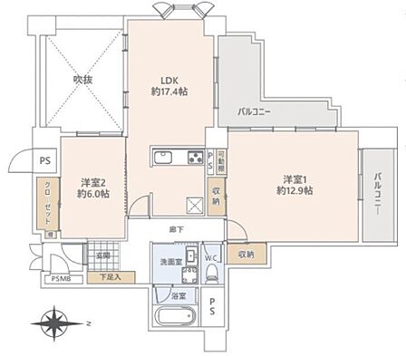 2LDK（洋 12.9・6 / LDK 17.4）