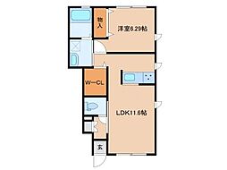 エスポワール桜B 1LDKの間取図画像