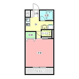 アビックＭ2 2階1Kの間取り