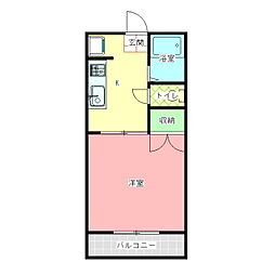 レインボーハイツ 1階1Kの間取り