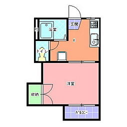 錦ハイツA 1Kの間取図画像