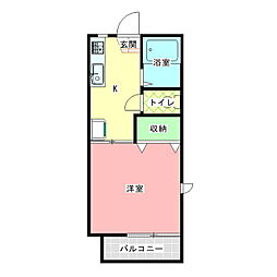 新田コーポ竹中Ｂ棟 2階1Kの間取り
