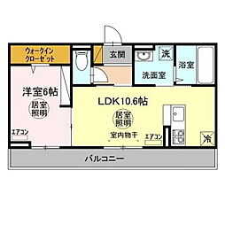 アンジュ 2階1LDKの間取り