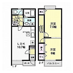 クラシードＢ 1階2LDKの間取り
