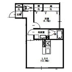 Matelass'e 渡里(マトラッセワタリ) 1LDKの間取図画像