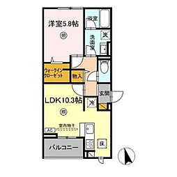 D-Invest東原B 1LDKの間取図画像