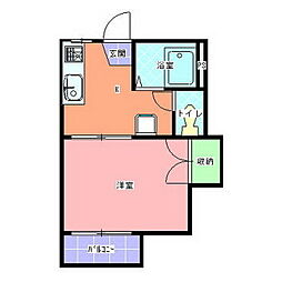 錦ハイツA 1Kの間取図画像