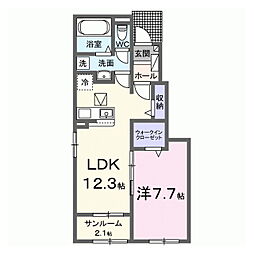 グランビレッジウー1 1LDKの間取図画像