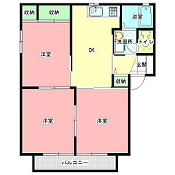 アクシーズB棟 3DKの間取図画像