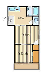 東武東上線 ときわ台駅 徒歩5分の賃貸マンション 3階2Kの間取り
