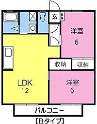 エルパラシオＳ 2階2LDKの間取り