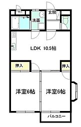 ノースアベニュー 2DKの間取図画像