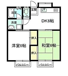 コンフォート花の木 2DKの間取図画像