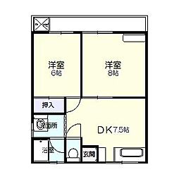 柿田ハイツ 2DKの間取図画像