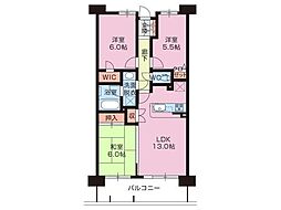 モナーク沼津 5階3LDKの間取り