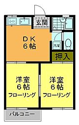 フォーブル富士見台 2DKの間取図画像
