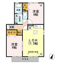 クレイドル・青木B 2LDKの間取図画像