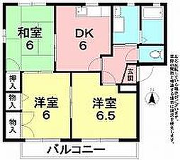 アミークス松富B棟 3DKの間取図画像