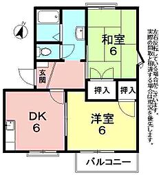 フレグランス石川B 2DKの間取図画像