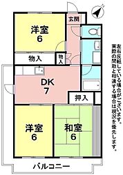 サニーサイド山川 3DKの間取図画像