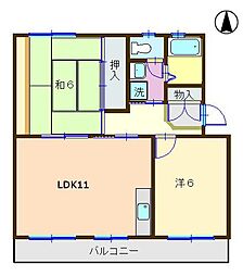 駅北マンションB 2LDKの間取図画像