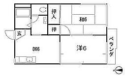 タウニー神田 2DKの間取図画像