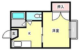 タウニィ小林 1Kの間取図画像