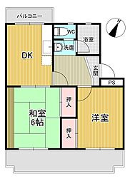 ラフォーレ大住 2DKの間取図画像
