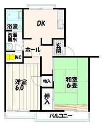 ハイツ大岩 2DKの間取図画像