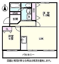 中畑ハイツ 2LDKの間取図画像