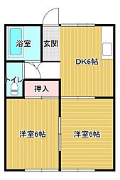 ハイツ三共I 2階2DKの間取り