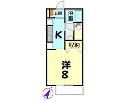 FUJIBASE・2 1Kの間取図画像