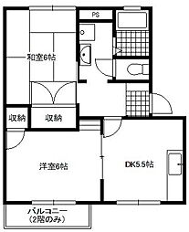 フレグランス富士見台C 2DKの間取図画像