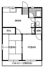 シティハイムウメハラ 2DKの間取図画像