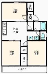 セゾンセジュールB 3DKの間取図画像