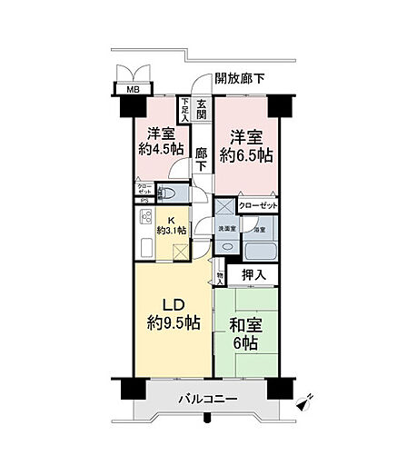 最上階9階部分 南東向き 3LDK 64.67?
