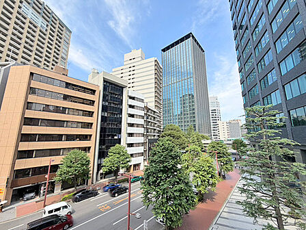 街路樹の緑を望む開放感ある眺望、緑豊かな街並みを見渡すロケーション