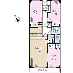 東葉コーポ北方Ｂ棟 1階3LDKの間取り