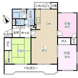 第2稲毛ハイツ16棟 3LDKの間取図画像