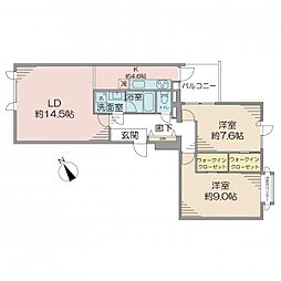 新南平台マンション 2LDKの間取図画像