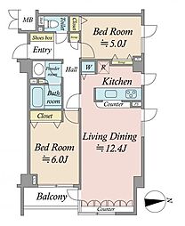 グランツオーベル小石川 2LDKの間取図画像