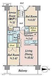 アクアブリーズ川崎 2SLDKの間取図画像