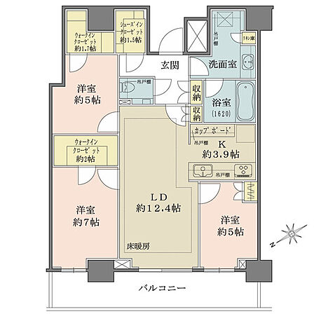 開放的なワイドスパン設計。LDを中心として3部屋に繋がるレイアウト。収納が豊富に備わっています。